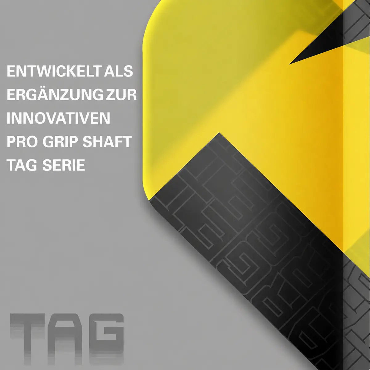 Werbegrafik der Target TAG Flights No2 gelb als Ergänzung zur innovativen Pro Grip Shaft TAG Serie