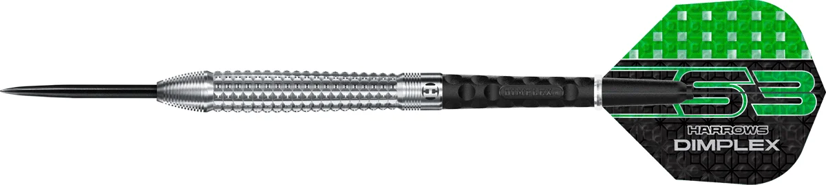 Harrows Dimplex S3 Steeldart in Seitenansicht mit Tapered-Barrel und Dimplex Grip