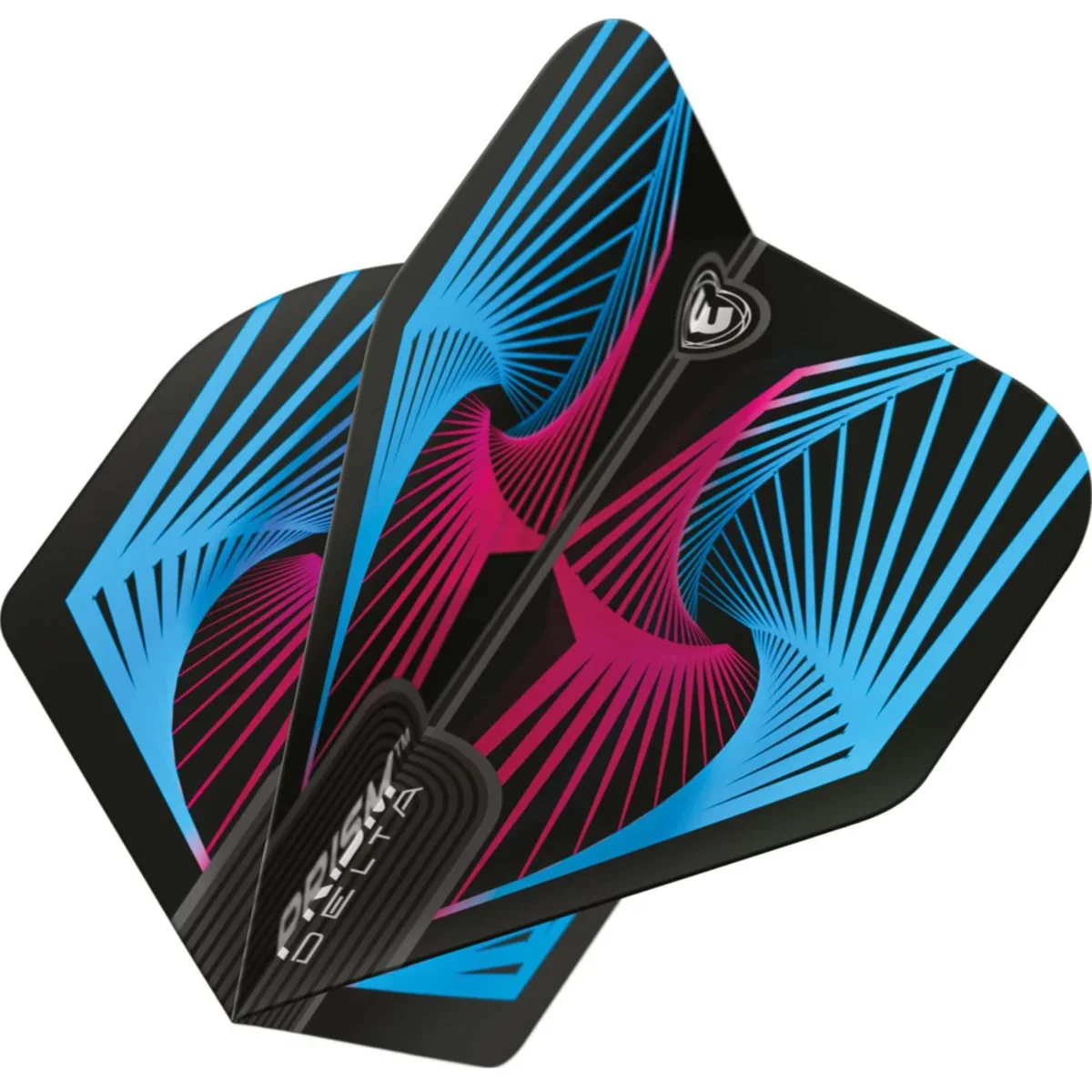 Winmau Prism Delta Spiral Flights Pink Blau in dynamischer Ansicht – Standard No2 Dartflights 100 Mikron