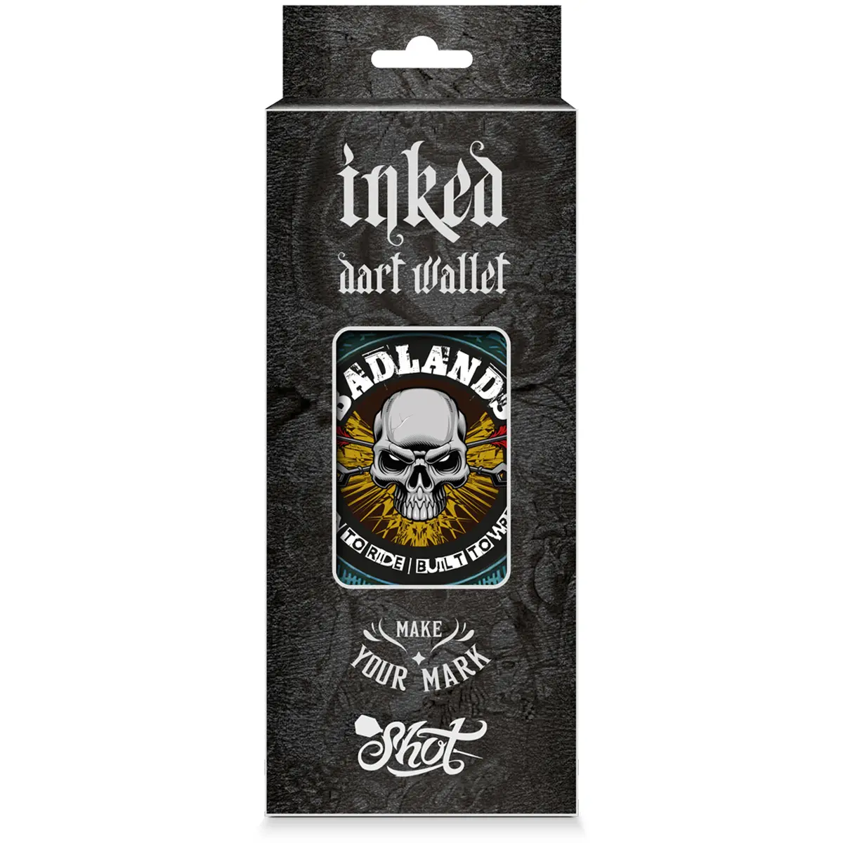Shot Badlands Inked Drop-In Darttasche blau in Originalverpackung mit Skull-Design und Badlands Schriftzug