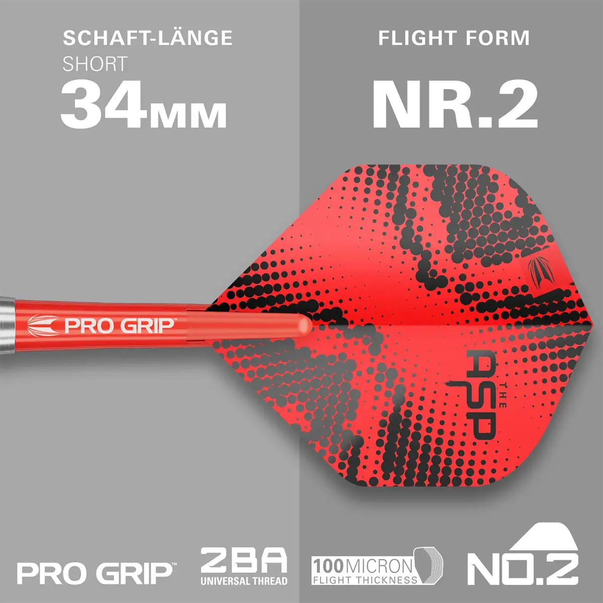 Target Nathan Aspinall Brass Steeldarts 22g mit Pro Grip Shaft 34 mm Short und Nr. 2 Flight in Rot Schwarz