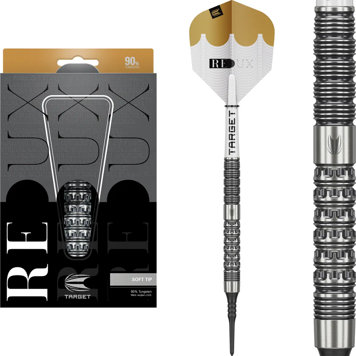 Target Redux 10 Softdarts – Set mit 90% Tungsten Barrels und original Target Verpackung Target Redux 10 Softdarts – Komplettset mit Verpackung, Dartpfeilen, Flights und Zubehör