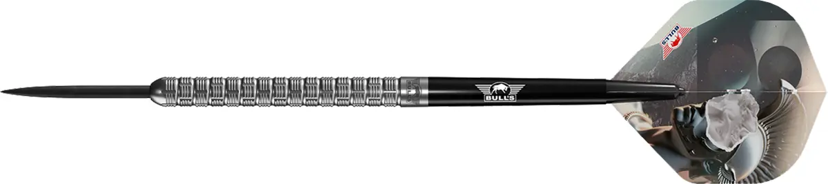 Seitenansicht der Bull’s Mercurius Ava Steeldarts mit geradem 90 % Tungsten Barrel und schlanker Form
