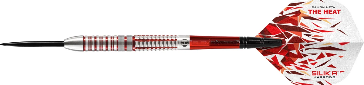 Harrows Damon Heta 90 Prozent Steeldart mit Silika Flight in Weiß und Rot