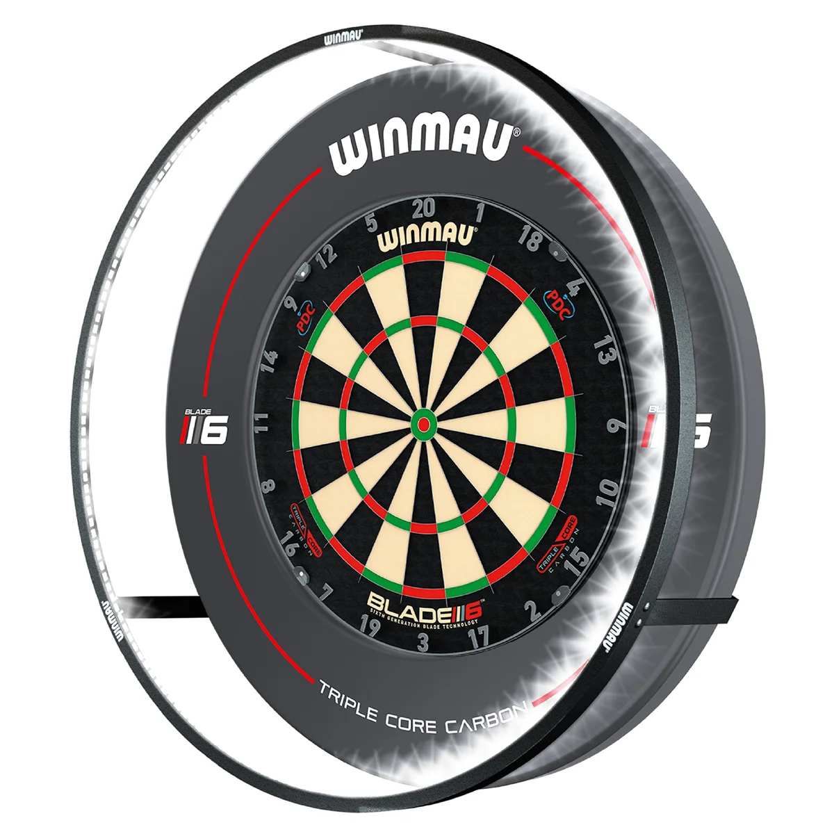 Winmau Plasma Black montiert – Profi-Dartboardbeleuchtung Winmau Plasma Black Dartboardbeleuchtung montiert – 360 Grad LED Licht für schattenfreies Dartspiel