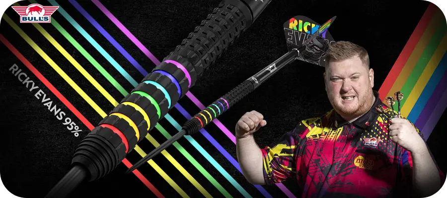 Ricky Evans Darts Spielerkategorie – Bull’s NL Ricky Evans 95% Tungsten Steeldarts mit Rapid Grip und Ultimate Darts Card Design