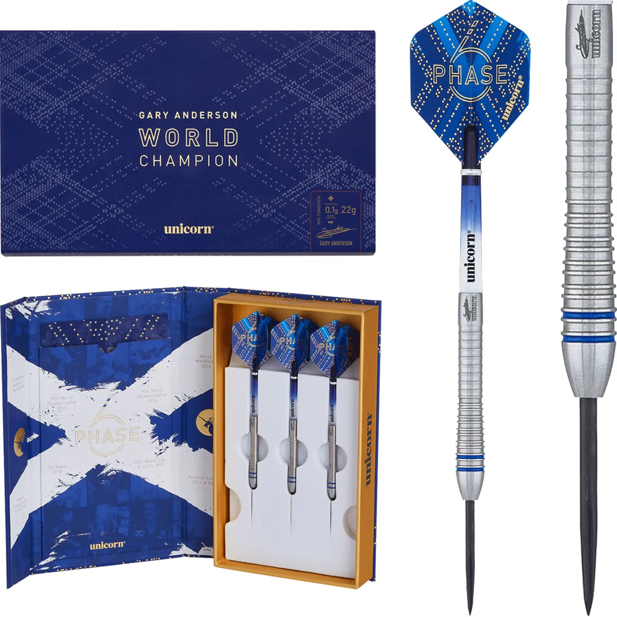Unicorn Gary Anderson Phase 6 Steeldarts Komplettset mit Barrels, Shafts und Ultrafly Flights