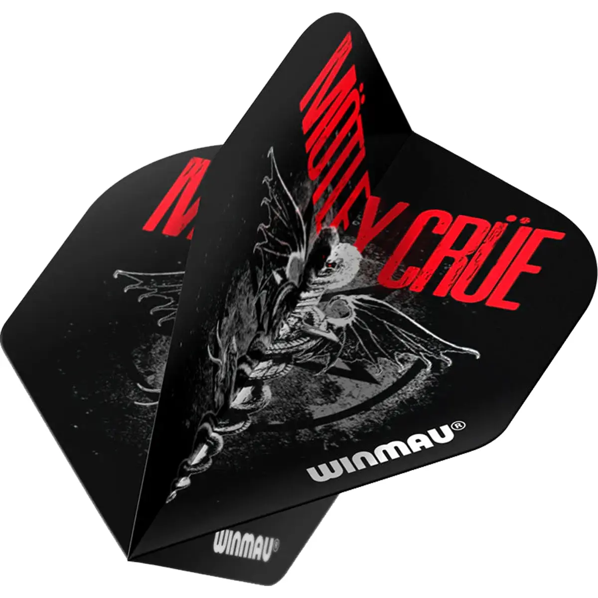 Mötley Crüe Feelgood Dart Flight – aufgeklappte Ansicht Winmau Mötley Crüe Feelgood Dart Flight aufgeklappt – dynamische 3D-Ansicht