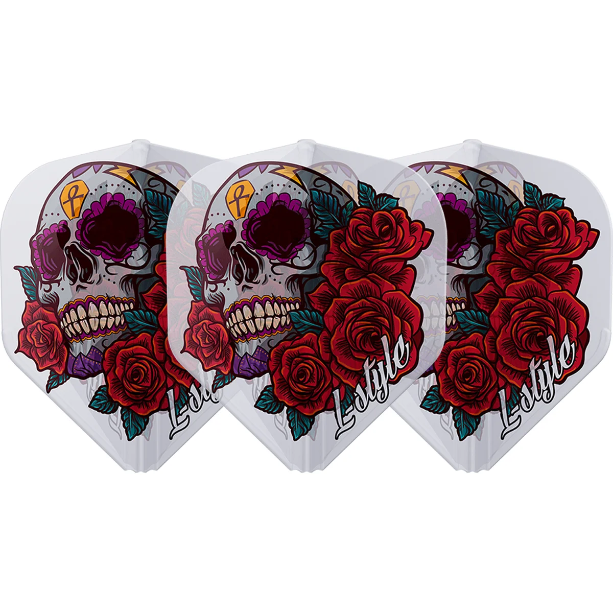 L-Style Champagne EZ L1 Anastasia Dobromyslova V4 Flights Clear im 3er Set mit transparentem Skull- und Rosen-Design