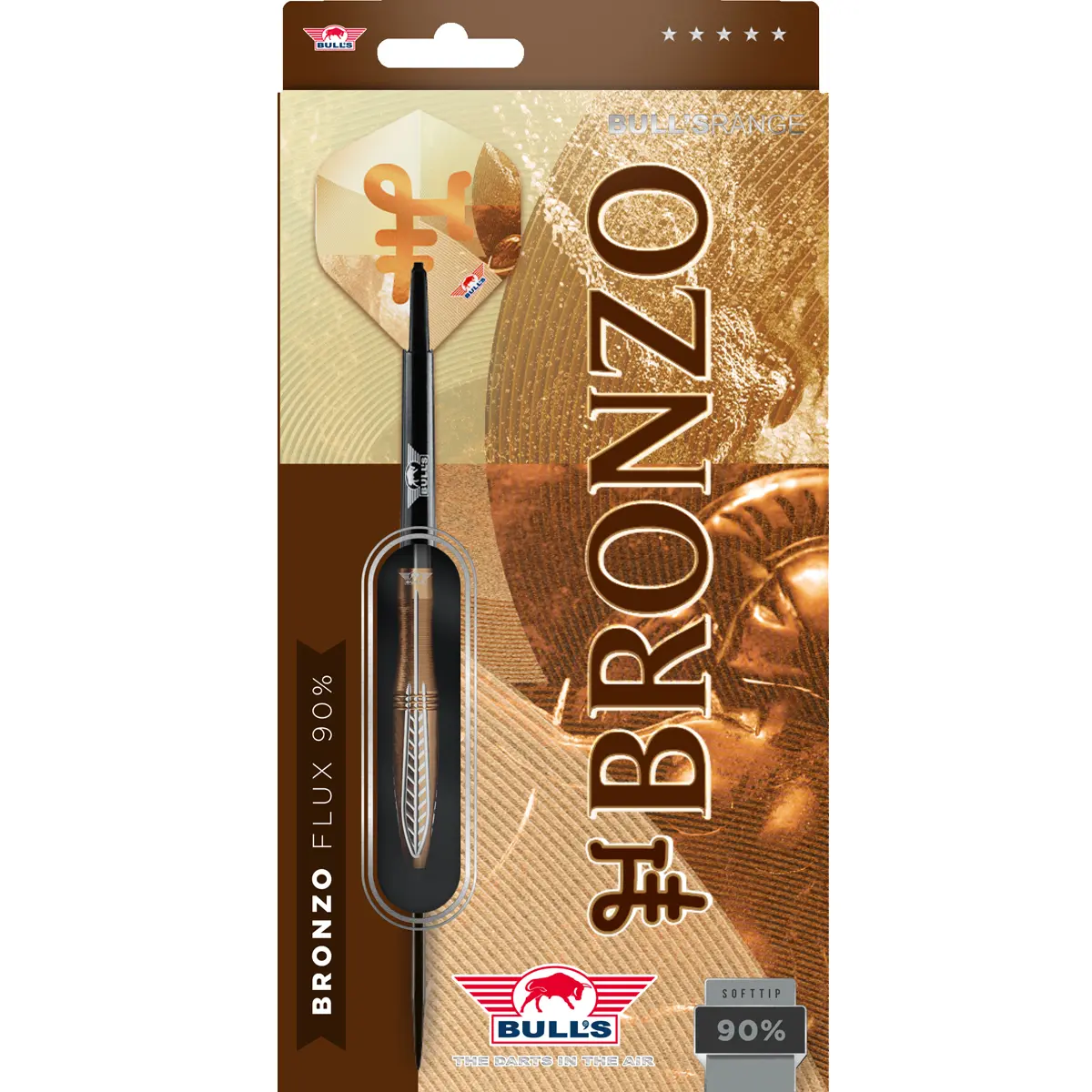 Bull's NL Bronzo Flux Softdarts 18 g in Originalverpackung mit Sichtfenster und bronzefarbener Box