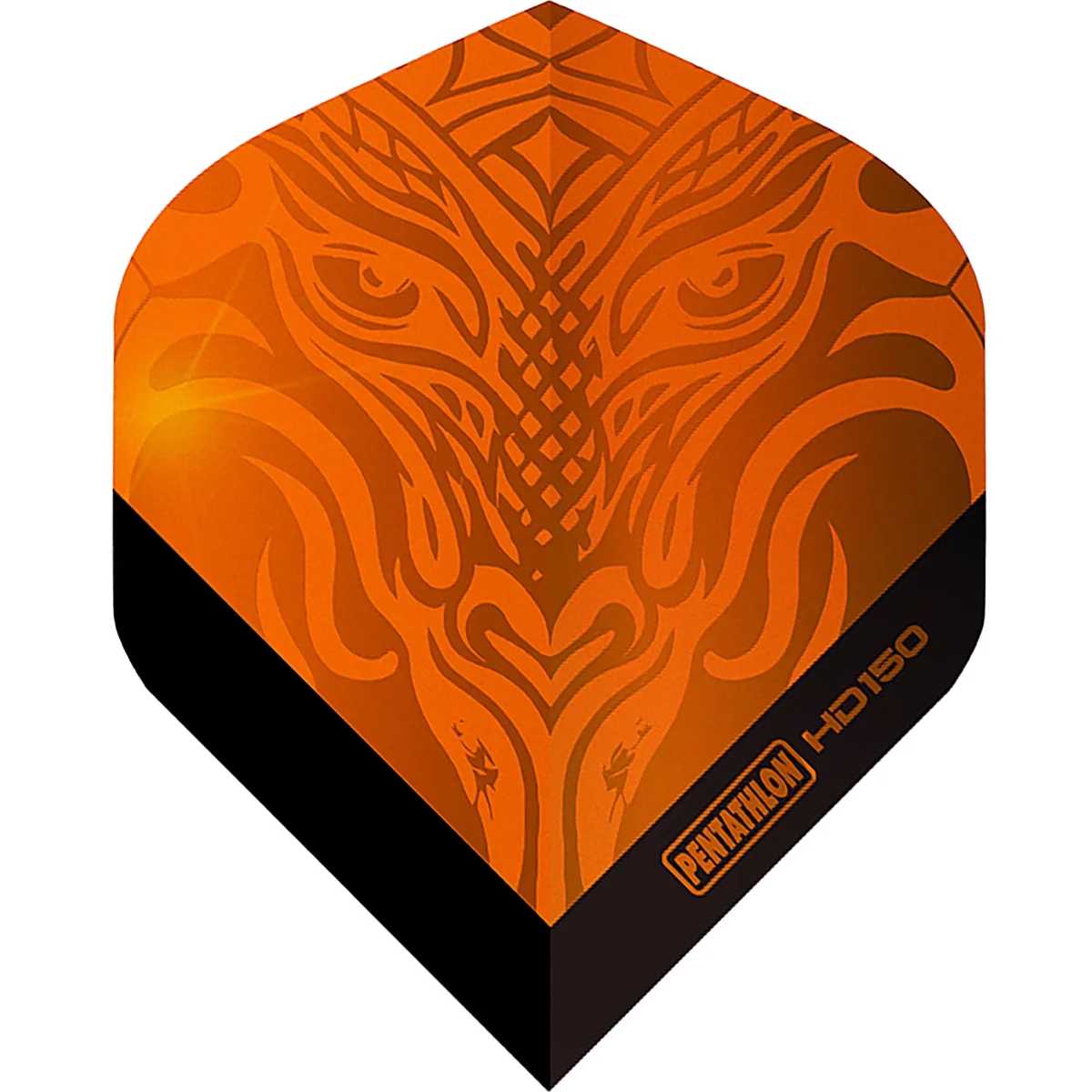 HD150 Metallic Flights Orange – Tribal Design – 150 Mikron Pentathlon HD150 Metallic Dart Flights Orange mit Tribal-Tigerkopf