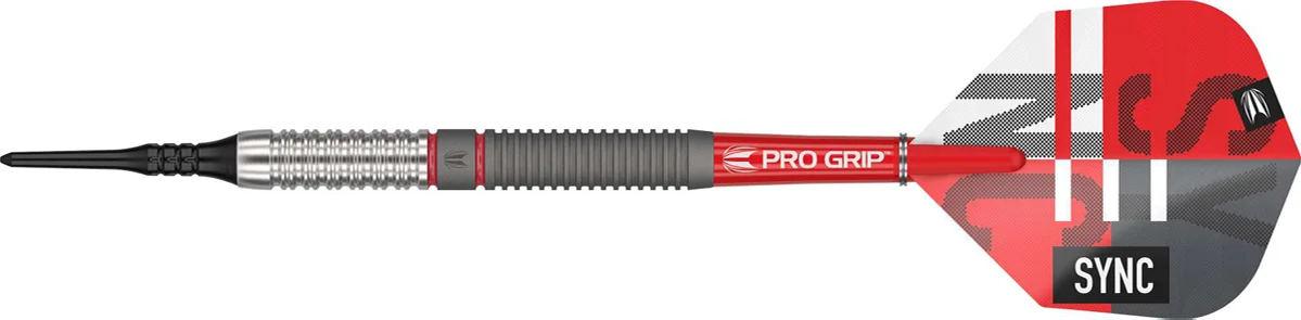 Kompletter Target Sync 10 Softdart 18g mit Pro Grip Shaft in Rot, sandgestrahltem Barrel und Pixel Softtip