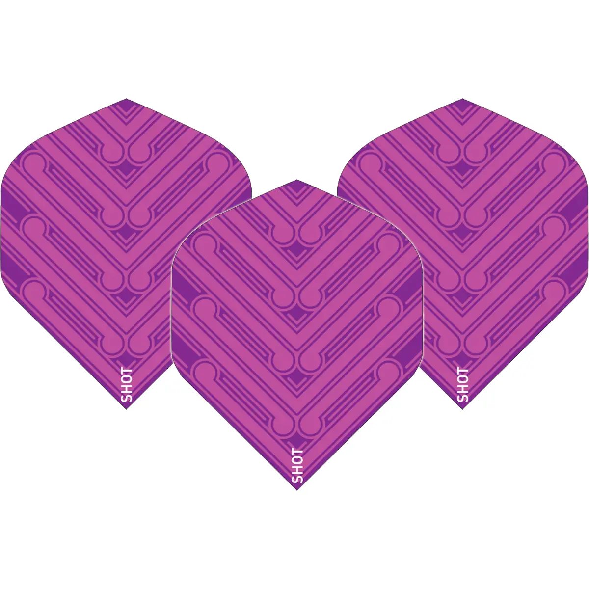 Shot Manu Flights Pink 3er-Set in No.6-Form aus 100 Micron Shot Manu Flights Pink als 3er-Set in No.6-Standardform aus 100 Micron starkem Material, halbtransparentes Design mit Shot-Logo