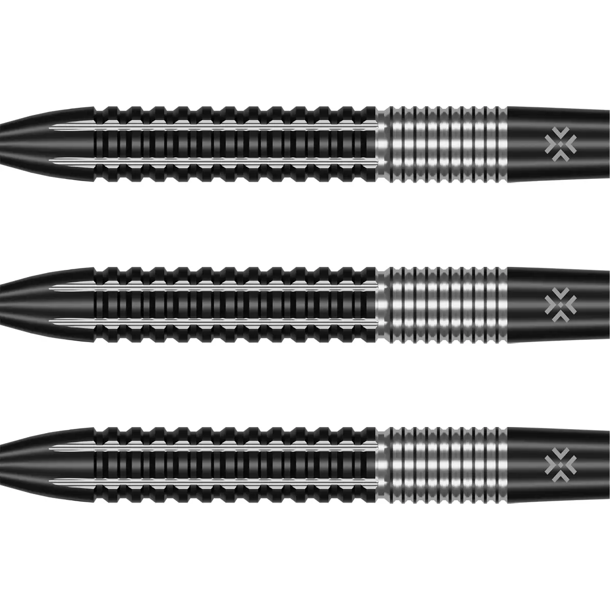 Bullet Diesel Steeldarts Barreldetail mit markantem Triple-Grip in Schwarz-Silber