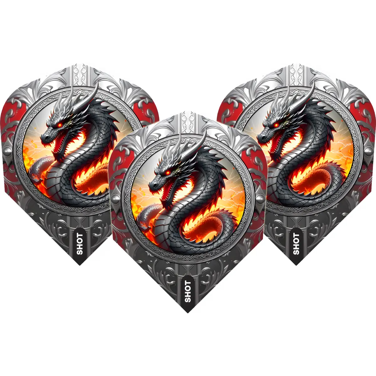 Shot Future Knights The Dragon No.6 Flights – Drachenmotiv Dart Flights im 3er Set mit Standard No.6 Form