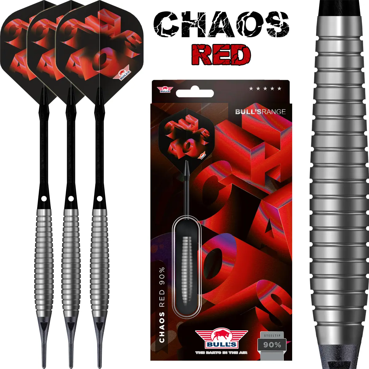 Bull's NL Chaos Red Softdarts 90% Tungsten – komplettes 3er Set mit Verpackung