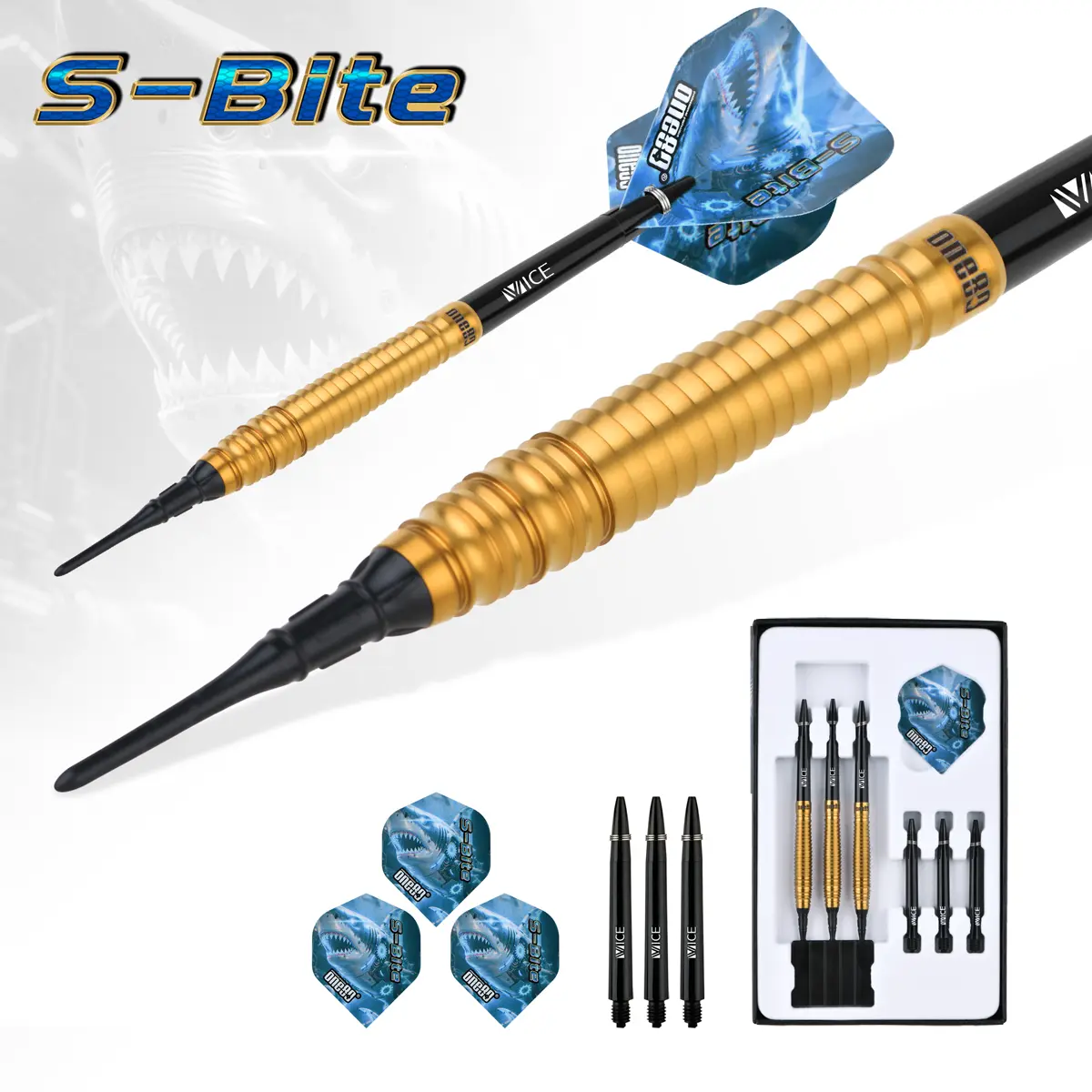 One80 S-Bite S B2 Softdarts Set mit Shafts, Flights und Ersatzspitzen