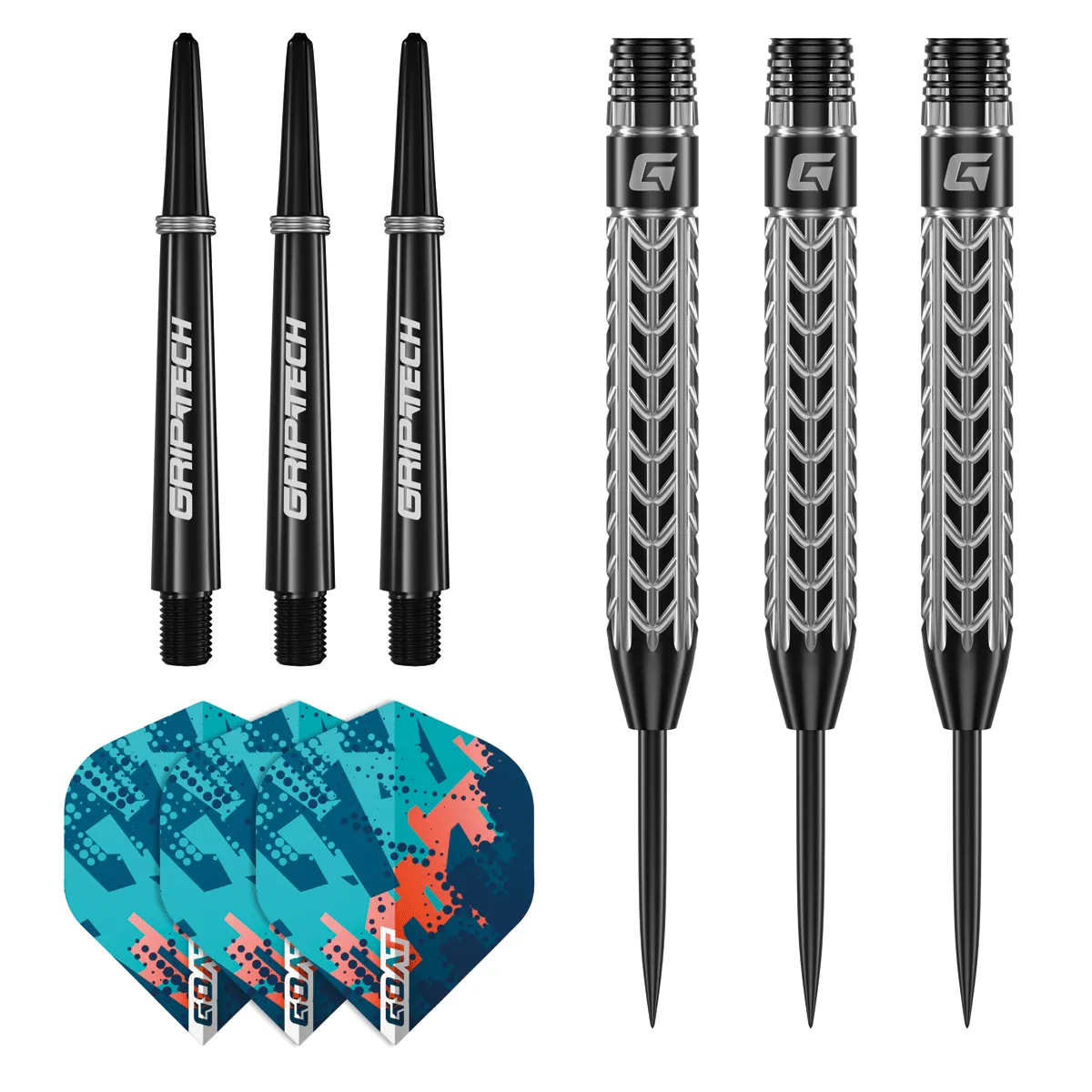 GOAT Traction Steeldarts 22 g mit GripTech Shafts und passenden Flights