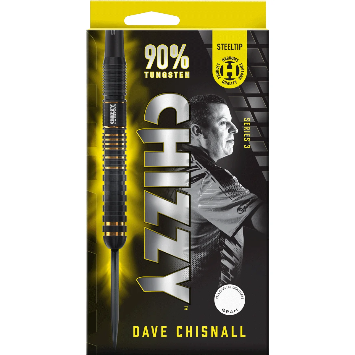 Harrows Dave Chisnall Series 3 Steeldarts Verpackung mit 90 Prozent Tungsten und Chizzy-Design