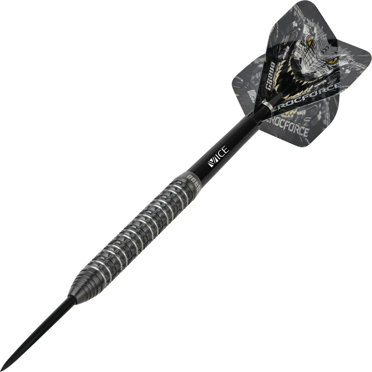 One80 Crocforce CF1 Steeldarts – dynamische Ansicht mit Flight und Shaft im Spielaufbau