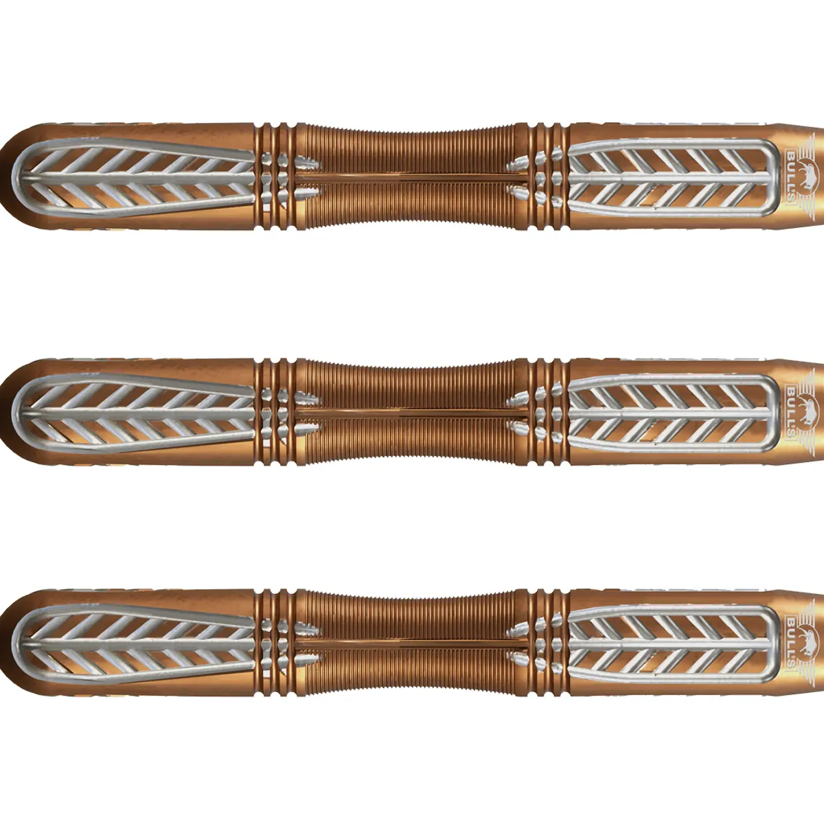 Bull's NL Bronzo True Steeldarts – Barrel Großansicht mit Grip-Details Bull's NL Bronzo True Steeldarts Barrel Großaufnahme – Bronze-Finish mit Chevron-Grip