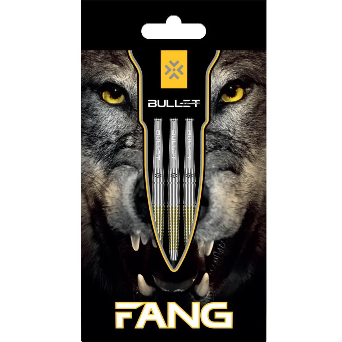 Bullet Fang Steeldarts Verpackung mit Wolf-Motiv