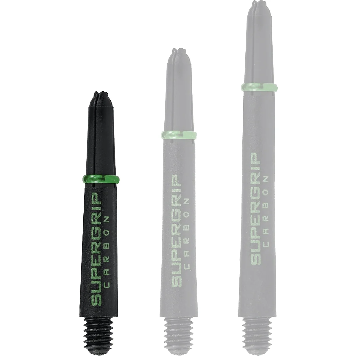 Harrows Supergrip Carbon Dart Shafts gruen short mit 2BA Gewinde und Alu Shaftring