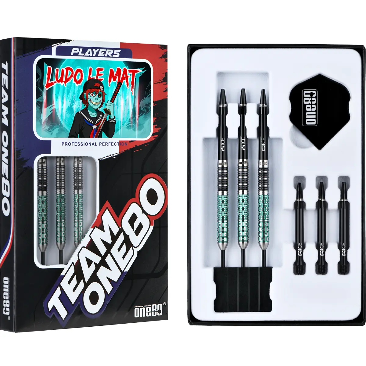 Originalverpackung der One80 Ludo Le Mat Steeldarts