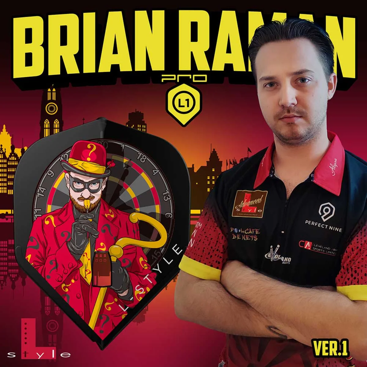 L-Style Pro L1 Brian Raman V1 Black Flights als The Belgian Bouncer Signature Edition mit Brian Raman Design