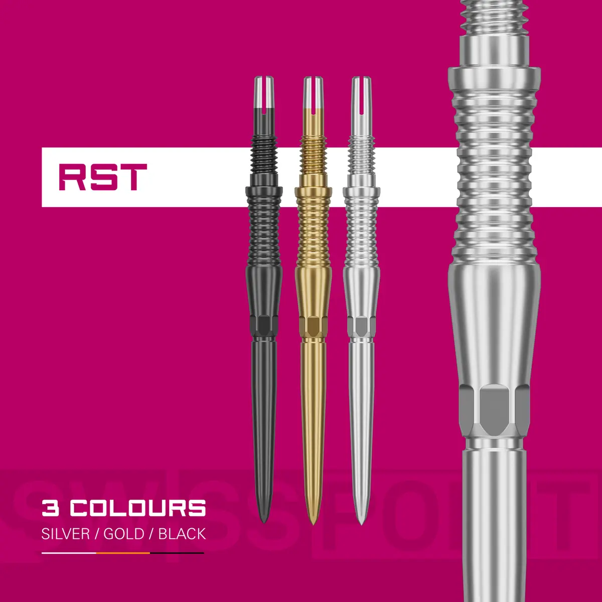 Target Swiss Point Signature RST – Swiss Point Spitzen in drei Farben Target Swiss Point Signature RST Spitzen in Schwarz, Gold und Silber – Vergleich der drei Farbvarianten