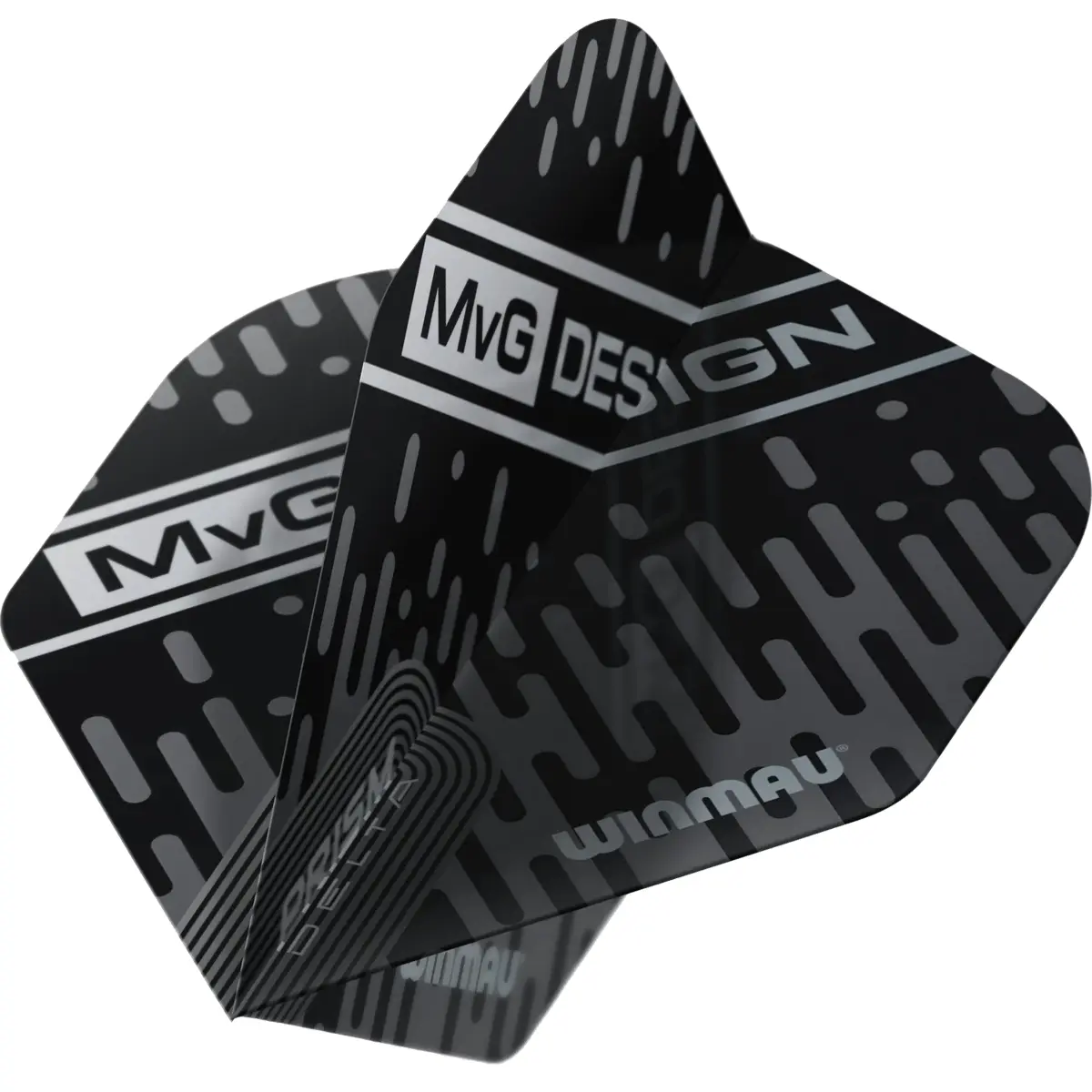 MVG Winmau Delta Flights schwarz-grau – dynamisch dargestellt Michael van Gerwen Delta Flights schwarz-grau in dynamischer Ansicht