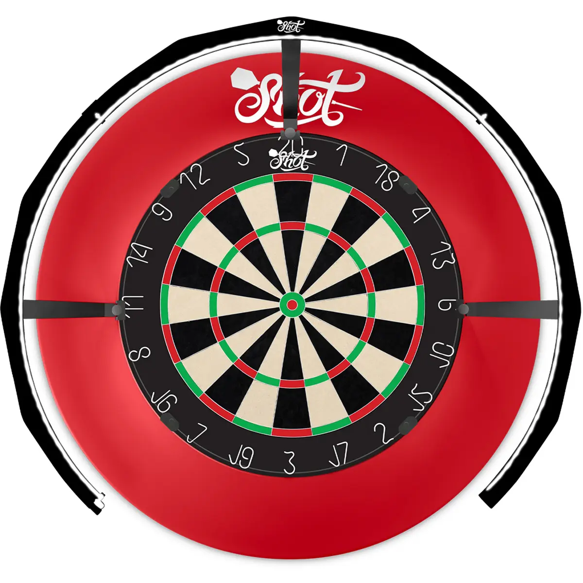 Shot Lumen Core Dartboardbeleuchtung – Vorderansicht mit 270°-Design Shot Lumen Core Dartboardbeleuchtung Vorderansicht mit 270°-Lichtring und Surround-Kompatibilität