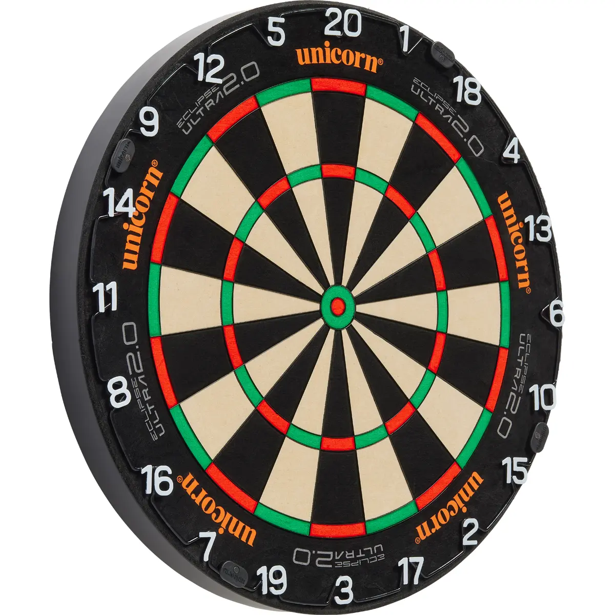 Unicorn Eclipse Ultra 2.0 Dartboard Seitenansicht mit dünner Spider und klaren Segmenten