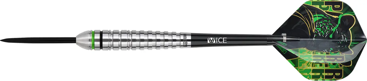 One80 Panther-M Steeldarts Seitenansicht – kompletter Dart mit schwarzem Shaft und Flight