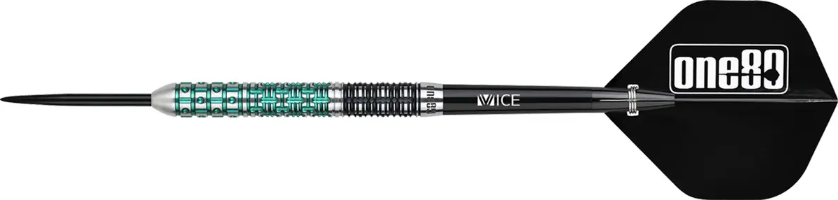 Seitenansicht des One80 Ludo Le Mat Steeldarts mit geradem Barrel und feinem Grip