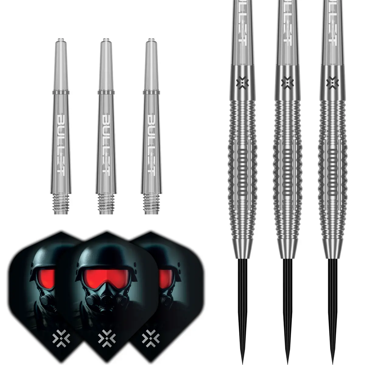 Bullet Ranger Steeldarts mit drei Shafts und drei Ranger-Flights im Set