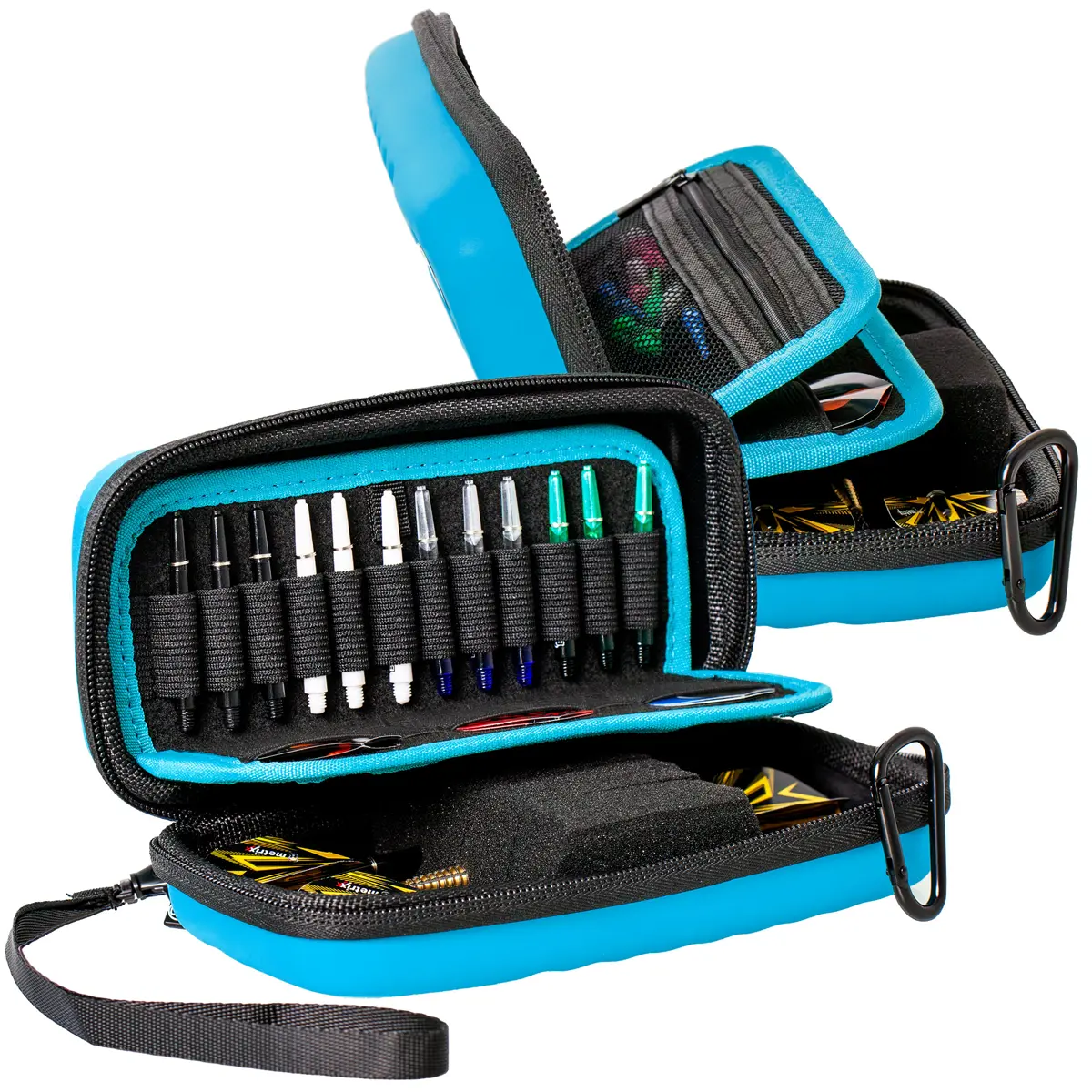 Blaues Dartcase von Bull's – integriertes Zubehörfach mit Reißverschluss