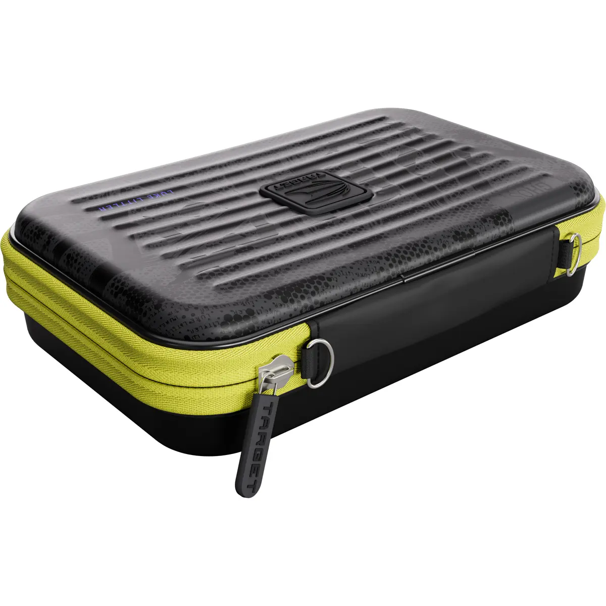Target Takoma XL Ghost Luke Littler Dartcase aus schräger Obenansicht mit gelbem Zipper und Ghost-Design