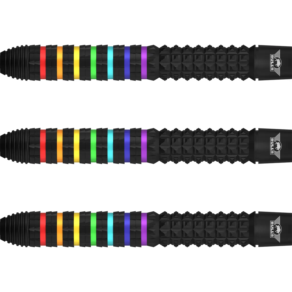 Detailansicht des Barrels der Bull’s NL Ricky Evans 95 % Steeldarts 23 g mit kantigem Grip und farbigen