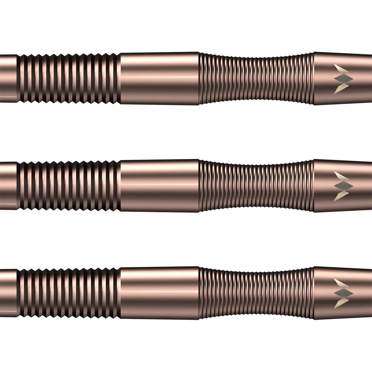 Nahaufnahme der Mission Dead Shot Softdart Barrels mit bronzefarbener Silica-Beschichtung und präzisem Ringgrip