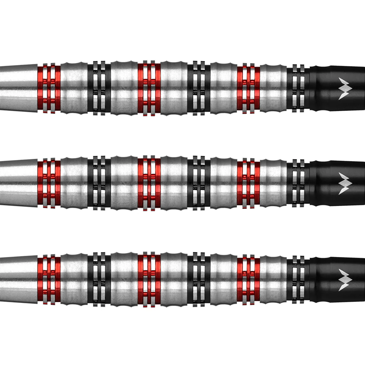 Detailansicht des Mission Paradox Curved M2 Softdart Barrels mit radialem Grip und rot-schwarzer Beschichtung