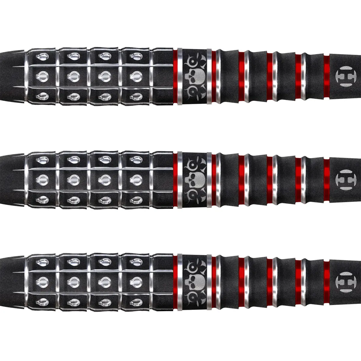Harrows Ryan Searle Series 3 Softdarts – Skull-Grip Barrel mit rotem Akzent Harrows Ryan Searle Series 3 Softdarts Barrel mit Skull-Grip und roten Ringen im Detail
