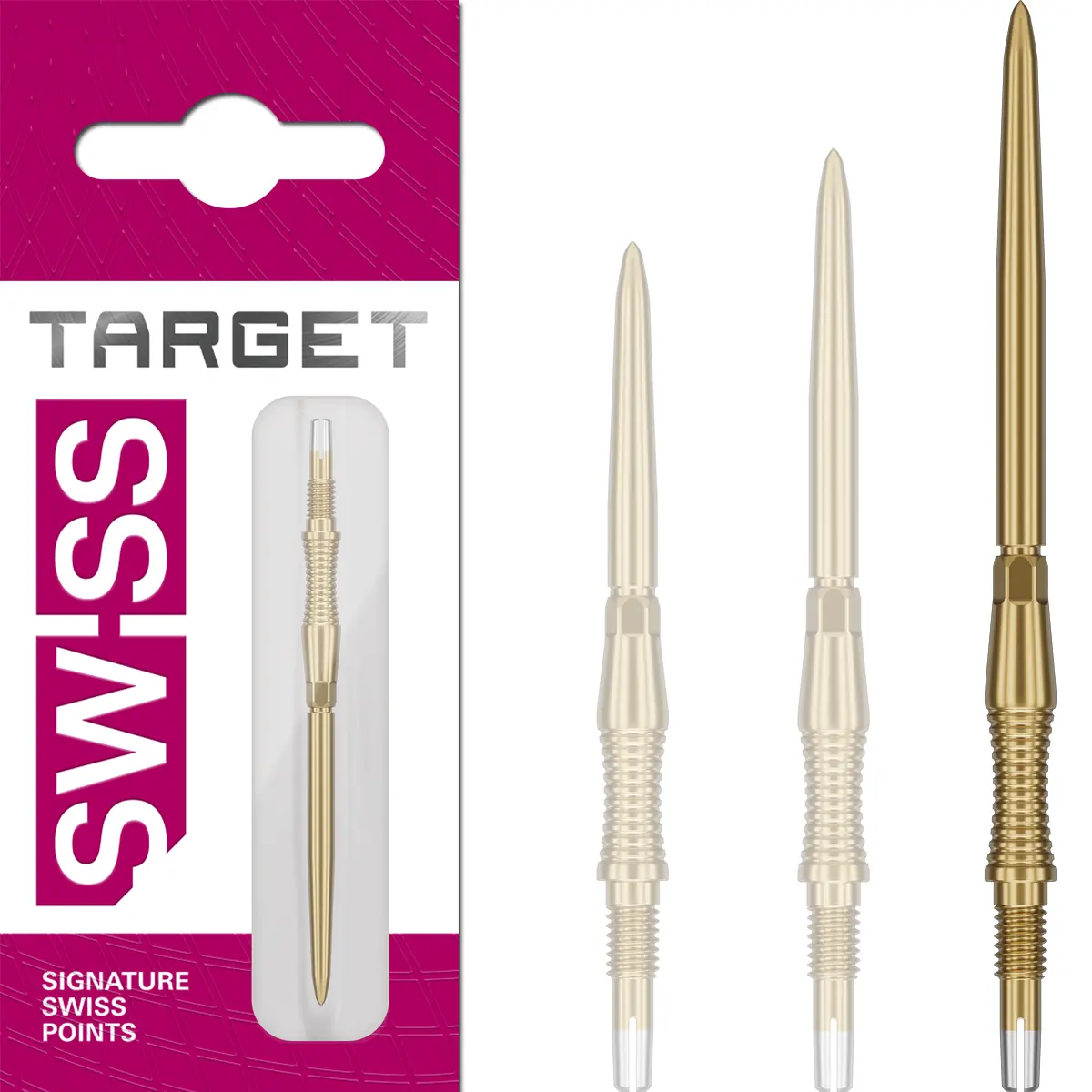 Target Swiss Point Signature RST Gold 42 mm – lange Swiss Point Dartspitzen Target Swiss Point Signature RST Spitzen Gold 42 mm – lange Swiss Point Dartspitzen mit radialem Grip