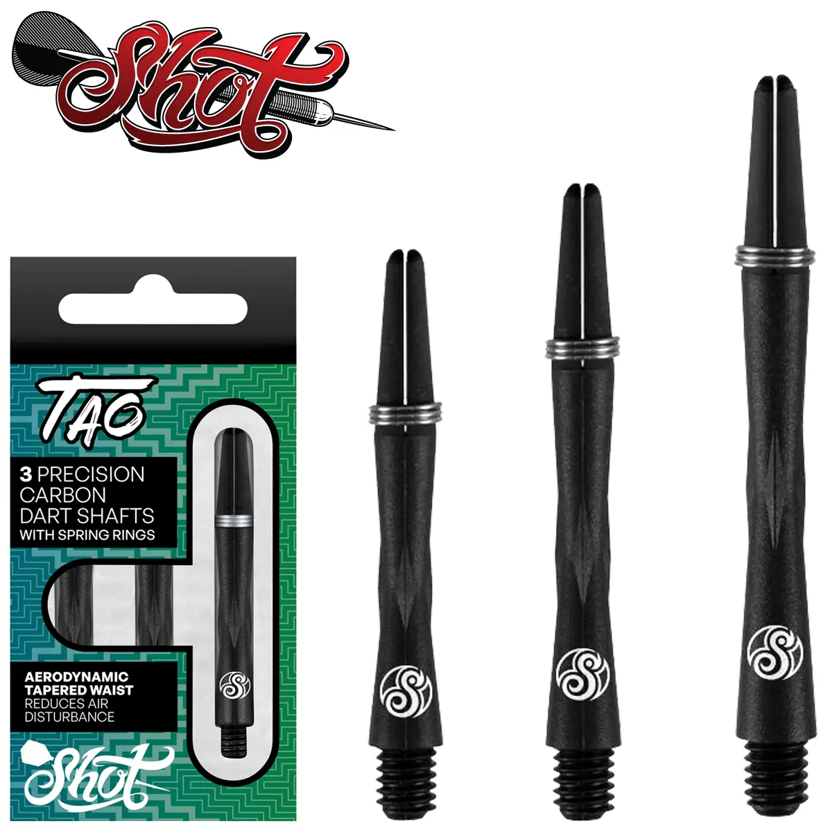 Shot Tao Carbon Dart Shafts in Schwarz – aerodynamisches 3er Set