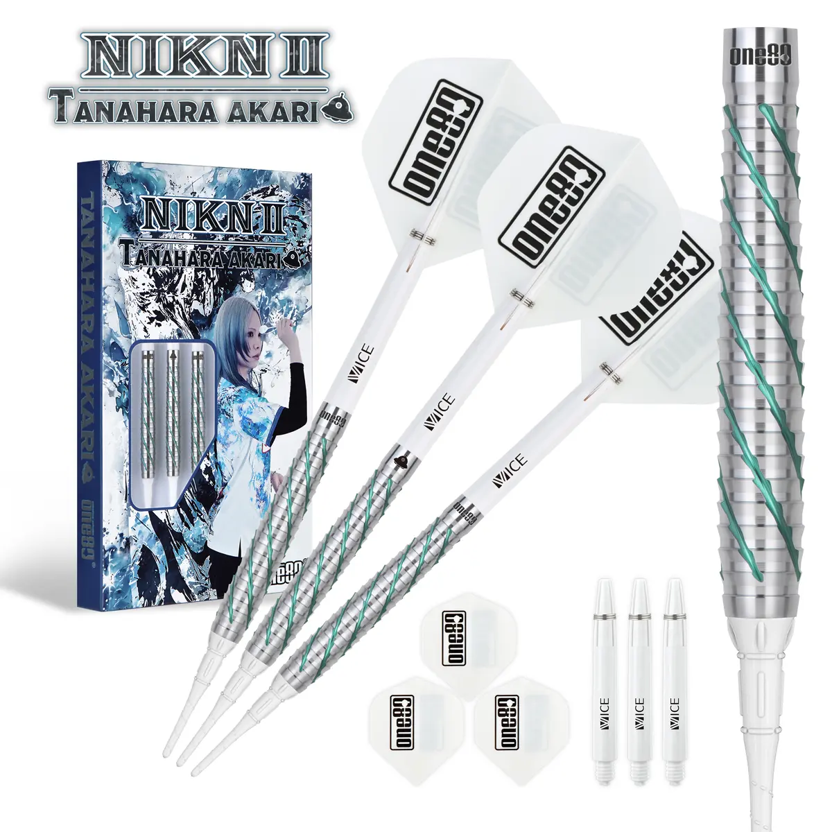 One80 Akari Tanahara Signature V2 Softdarts mit 46,7 mm Barrellänge, 7,0 mm Durchmesser und 18 g Barrelgewicht