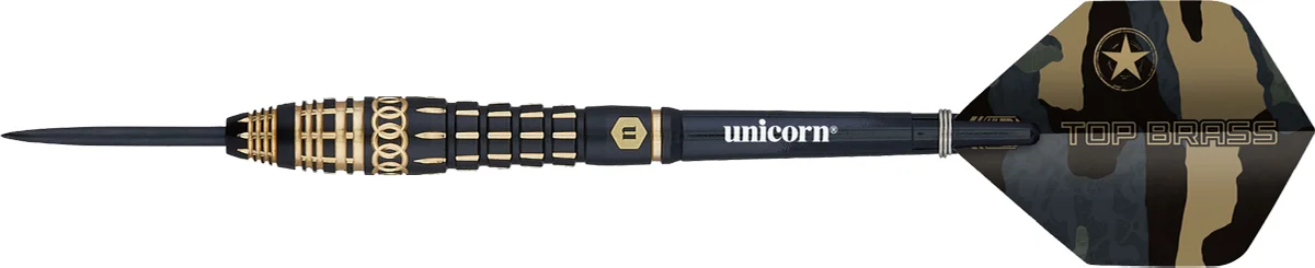 Unicorn Top Brass 4 Steeldarts 20g Seitenansicht mit schwarzem Brass Barrel