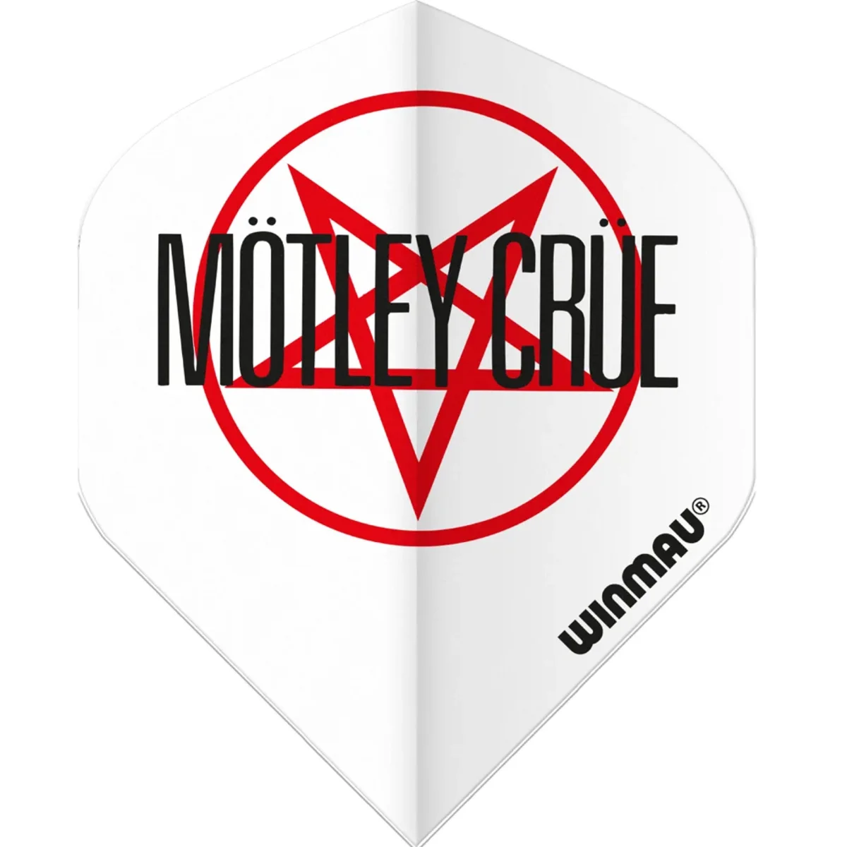 Winmau Rock Legends Flights - Mötley Crüe Logo Mötley Crüe Dart Flights in Weiß mit rotem Pentagramm und schwarzem Schriftzug – Frontansicht