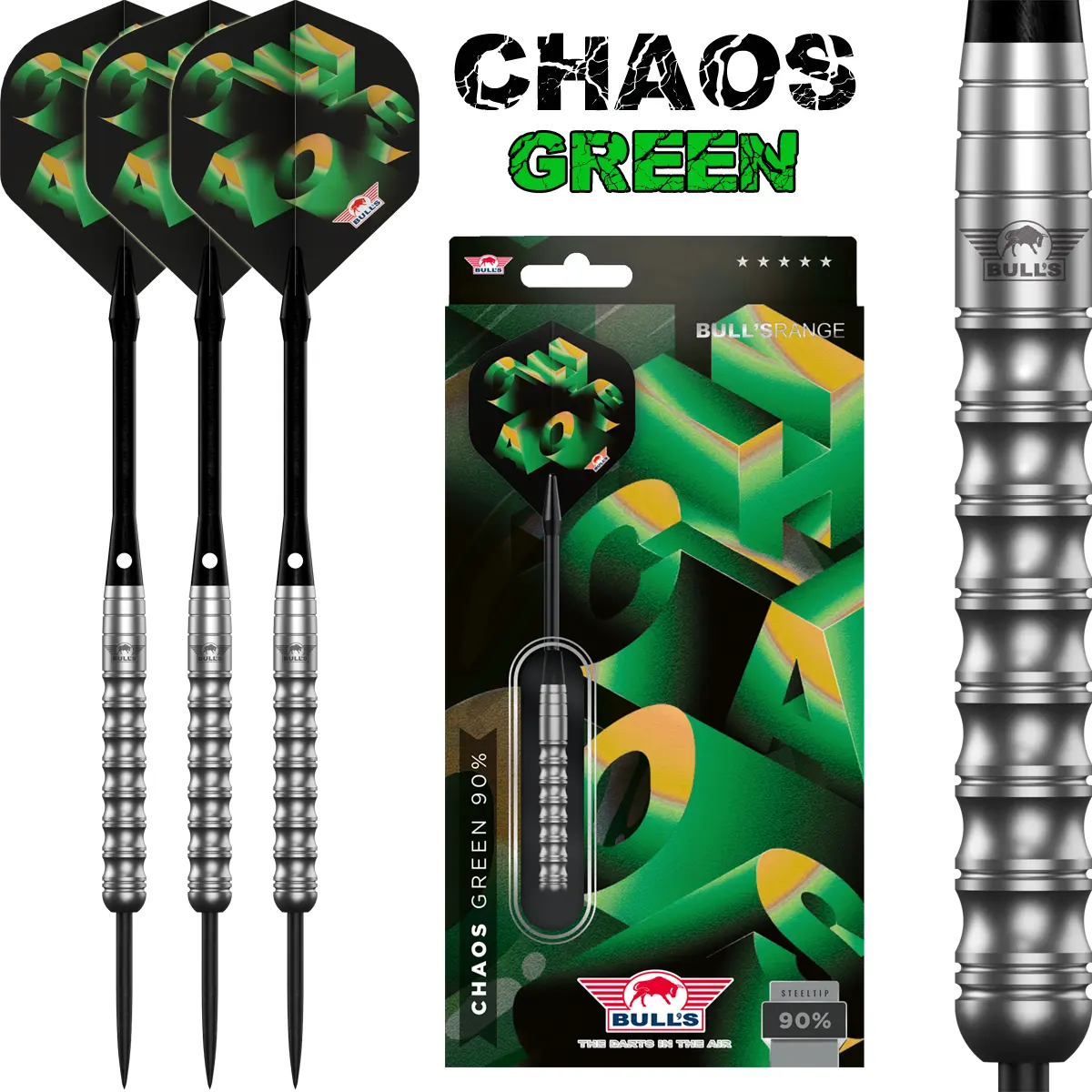 Bulls NL Chaos Steeldarts - Green - 90% Tungsten Bulls NL Chaos Steeldarts - Green - 90% Tungsten