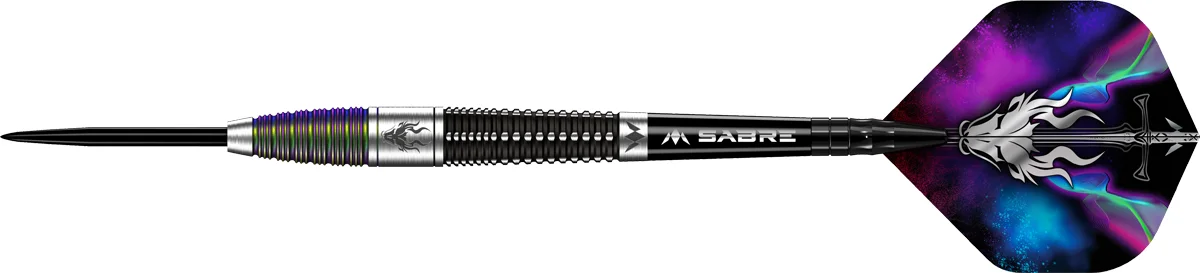 Mission Occult Steeldart Seitenansicht mit Dragon-Logo und mehrfarbigem Grip