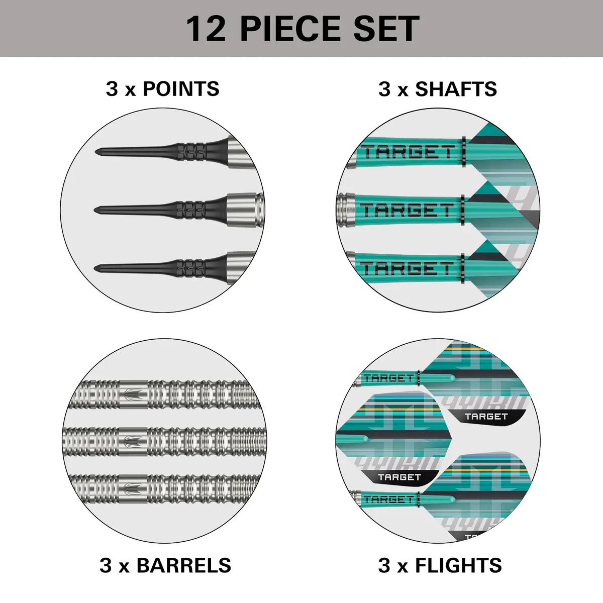 Target Hydro 12 Softdarts Set – 12-teilig mit Barrels, Shafts, Flights und Pixel Tips